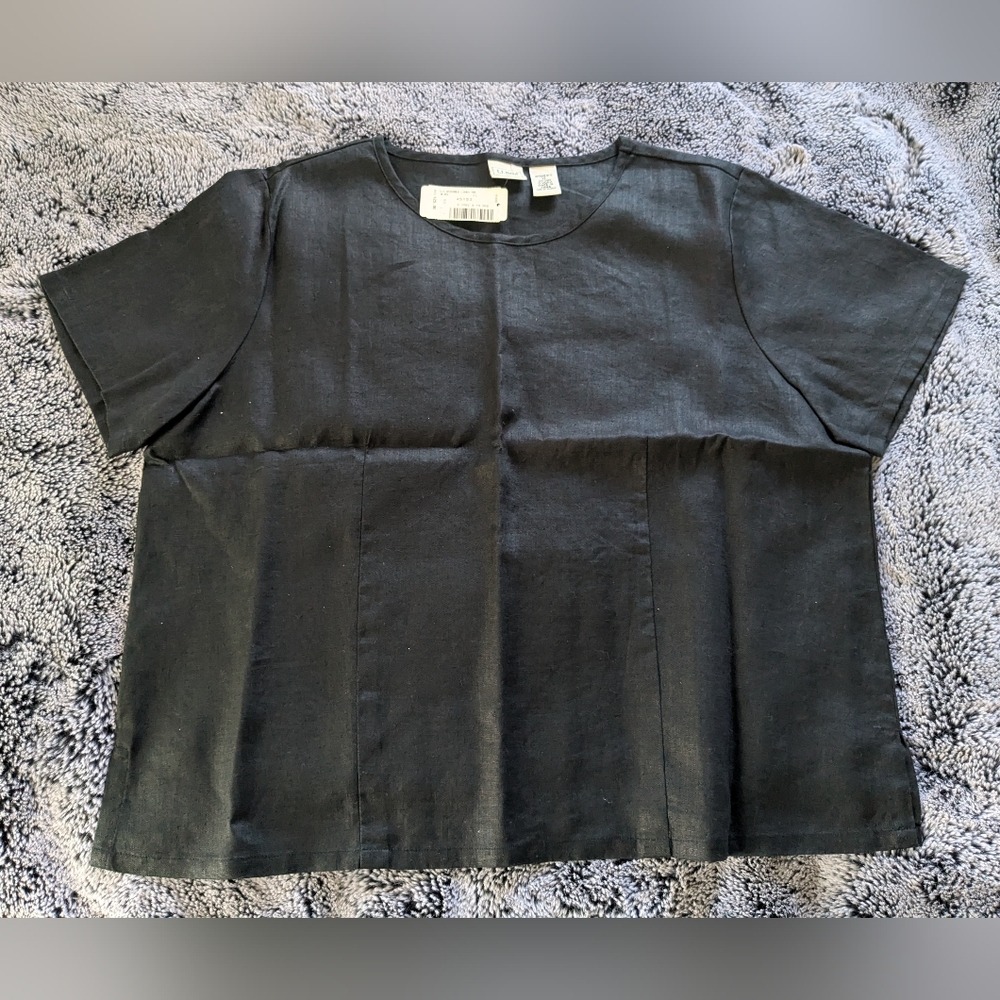 Linen shirt, black, cap sleeves, boxy, L.L.Bean.